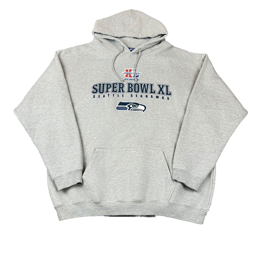 NFL Vintage Reebok 2006 Super Bowl XL Seattle Seahawks Grey Hoodie Sweatshirt 2X